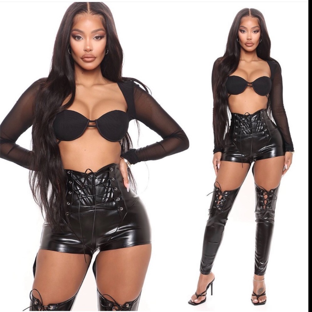 Who’s That Girl Lace Up Faux Leather Pants - Black